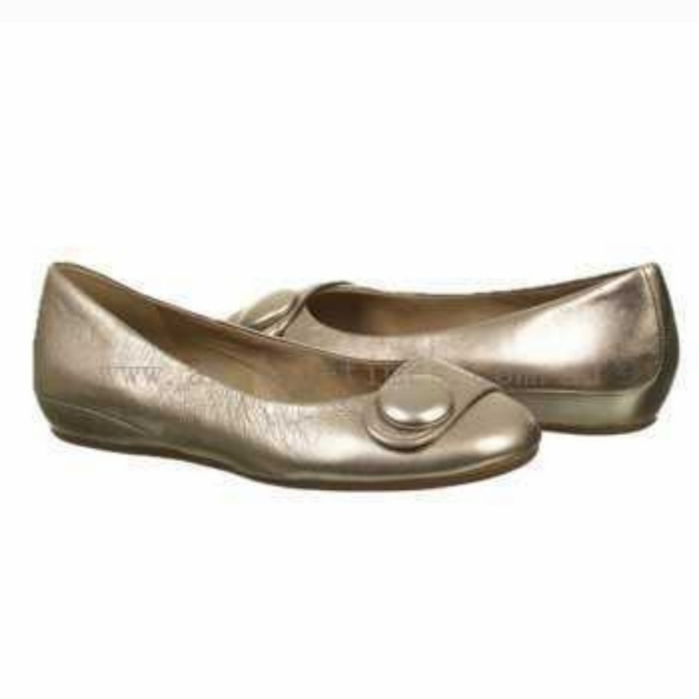 ECCO‎ Owando Light Gold Metallic Button Flats Eur 41, US 10.5